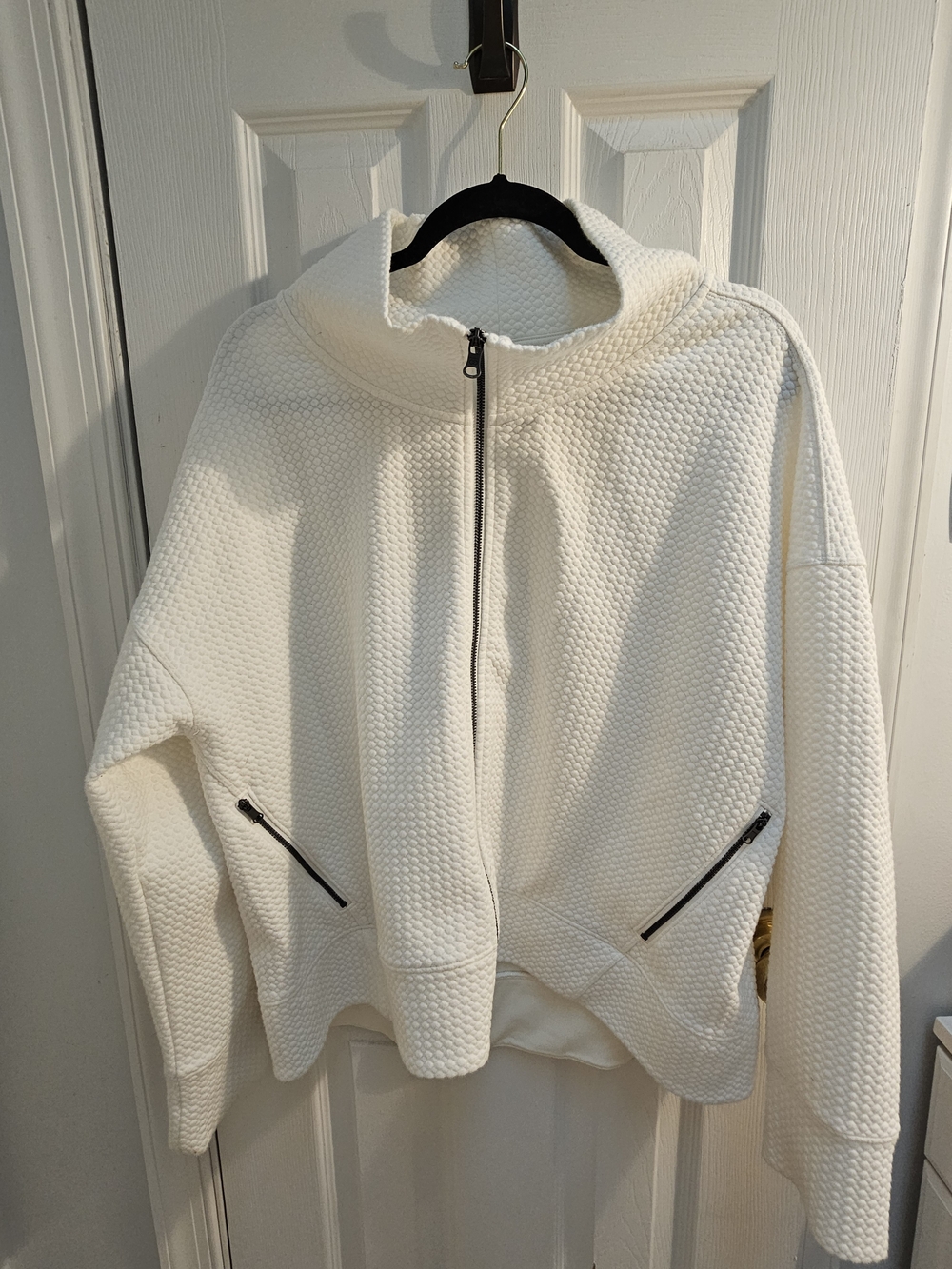 CALIA White Quilted Textured Full Zip Mockneck Jacket XXL Preppy Athleisure